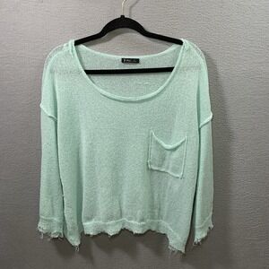 Very J Womens Distressed Knit Sweater Mint Green Frayed Hem Size M